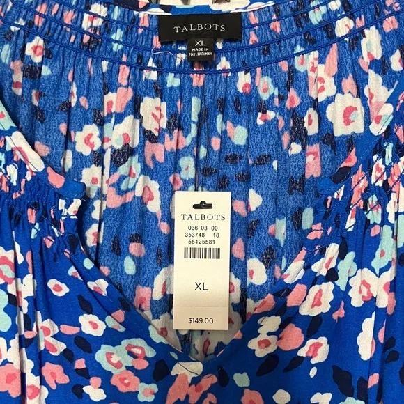 New Talbots Blue and Pink Floral Long Sleeve Dress Size XL - Picture 2 of 12